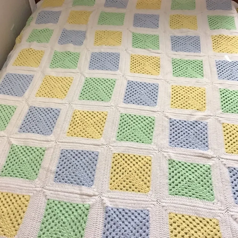 Hand Crafted Crochet Granny Squares Style Quilt